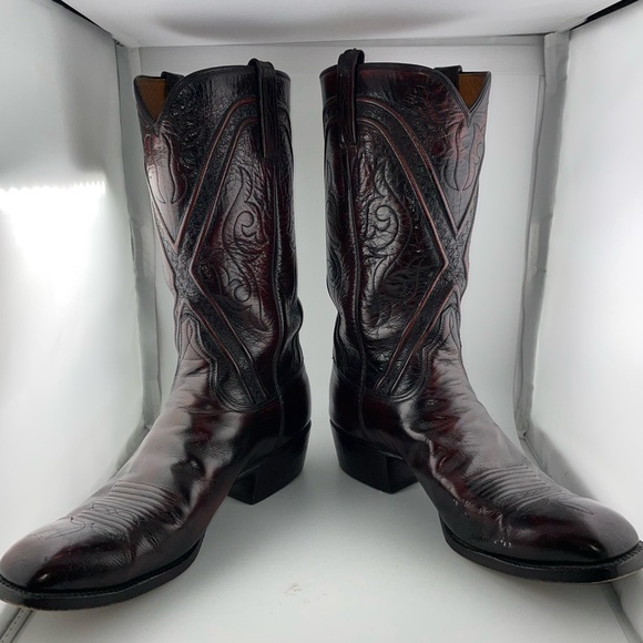 Lucchese Other - Lucchese 88065 Men Black Cherry Goat Leather Western Cowboy Boots Sz 9.5D